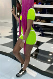Fluorescent green Fashion Sports Short Sleeve Two-Piece Suit