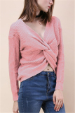 Pink Fashion Halter V-Neck Knotted Sweater