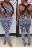Black Fashion adult Sexy Bandage Print lace Striped Two Piece Suits Straight Sleeveless Two-pie