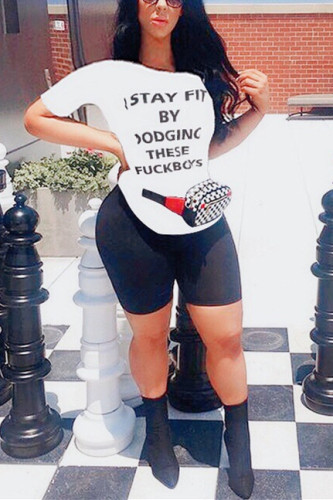 White Casual Round Neck Short Sleeve Two-piece