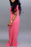 Rose Red Sexy Lovely Striped Short Sleeve Dress