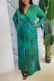 Green Sexy Elegant Print Printing V Neck Printed Dress Dresses