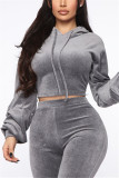Red Fashion Sexy Solid Color Hooded Long Sleeve Two Piece Set
