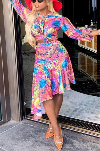 Multi-color Fashion Casual Irregular Multi Color Two Piece Skirt