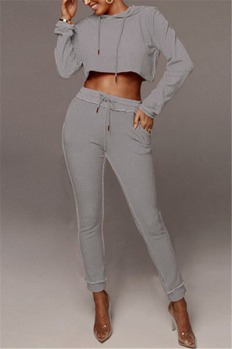 Grey Fashion Leisure Autumn Sports Two Sets