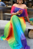 Multicolor Sexy Fashion Print Off-shoulder Dress