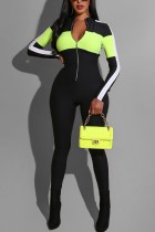 Black Fashion Sports Long Sleeve Zipper Jumpsuit