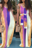 Orange Sexy Fashion Spaghetti Strap Sleeveless Slip A-Line Floor-Length asymmetrical Patchwork Pr