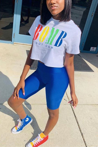 White Casual Fashion Colorful Letters Two-Piece Set