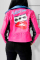 Pink Fashion Patchwork Turndown Collar PU Print Coat