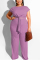 Light Purple Sexy Fashion adult O Neck Solid Bandage Two Piece Suits