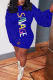 Blue Chlorine Celebrities lantern sleeve Long Sleeves O neck Princess Dress Knee-Length Patchwork asymmet