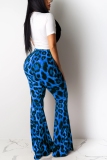 Blue Fashion Sexy Leopard Print Lip Two-Piece Suit
