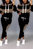 Camouflage Fashion Patchwork Hooded Long Sleeve Leopard Two-Piece Suit