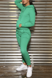 Green Fashion Sports Solid Color Hooded Long-Sleeved Two-Piece Suit