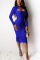 Royal blue adult Sexy Fashion Cap Sleeve Long Sleeves Half-Open collar Step Skirt Knee-Length lace ho