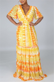 Orange Fashion Casual Printed V-neck Dress