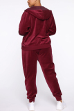 Wine Red Fashion Casual Hooded Collar Solid Two Pieces