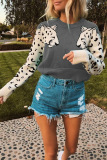 Blue Casual Fashion Leopard Print Elastic Sweater