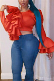 Red Fashion Sexy Solid Long Sleeve Top