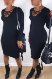 Black Fashion Sexy Long Sleeve Slim Dress