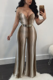 Coffee Sexy Sleeveless Strapless Jumpsuit（Without Belt）