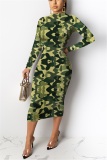 Multi-color Lightly cooked Fashion adult Cap Sleeve Long Sleeves half high collar Step Skirt Mid-Calf