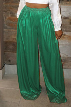 Green Casual Solid Patchwork High Waist Straight Solid Color Bottoms