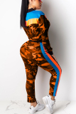 Orange Sexy Sports Camouflage Stitching Two-Piece Suit