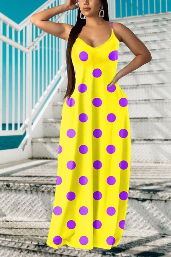 Yellow Fashion Bohemian Polka Dot Dress