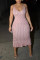 Pink Sexy Fashion Spaghetti Strap Sleeveless Slip Step Skirt Knee-Length Print ruffle Patchwork