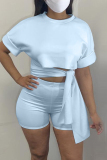 Light Blue Fashion Short Sleeve T-shirt Shorts Casual Set