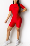 Red Fashion Solid Letter Rompers