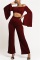 Black Fashion Solid Color Long Sleeve Umbilical One-Shoulder Jumpsuit