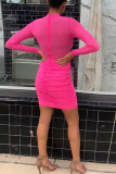 Pink Sexy Bright Mesh Collar Dress