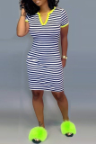 Blue Leisure Commuter Stripe Printed Slim Dress