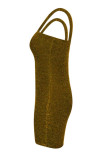 Gold Fashion Sexy Spaghetti Strap Sleeveless Slip Sheath Mini Solid backless Sequin Club Dress
