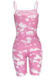 Pink Sexy Fashion Patchwork Print Sleeveless Slip Rompers