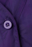 Purple Fashion Casual Solid Patchwork Buckle Fold Mandarin Collar A Line Dresses