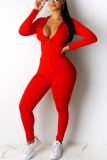 rose red Sexy Solid Patchwork Straight Long Sleeve