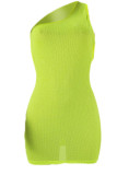 Fluorescent Green Single Shoulder Sexy Self Cultivation Dress