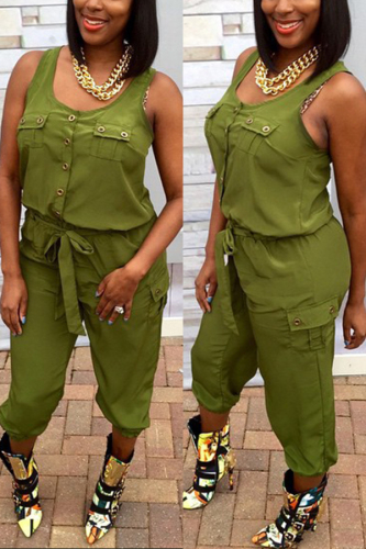 Green Casual Sleeveless Two-piece sweatpants