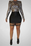 Gold Fashion Sexy Sequined Long Sleeve Dress