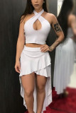 White Fashion Sexy Sleeveless Skirt Two-piece Set