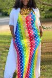 Multicolor Rainbow Stripe Print Sling Loose Long Maxi Dress