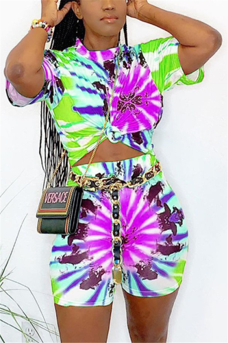 Purple Fashion Printed T-shirt Shorts Casual Set