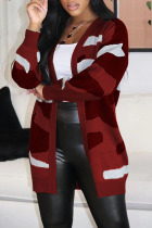 Red Casual Print Camouflage Print Patchwork Outerwear