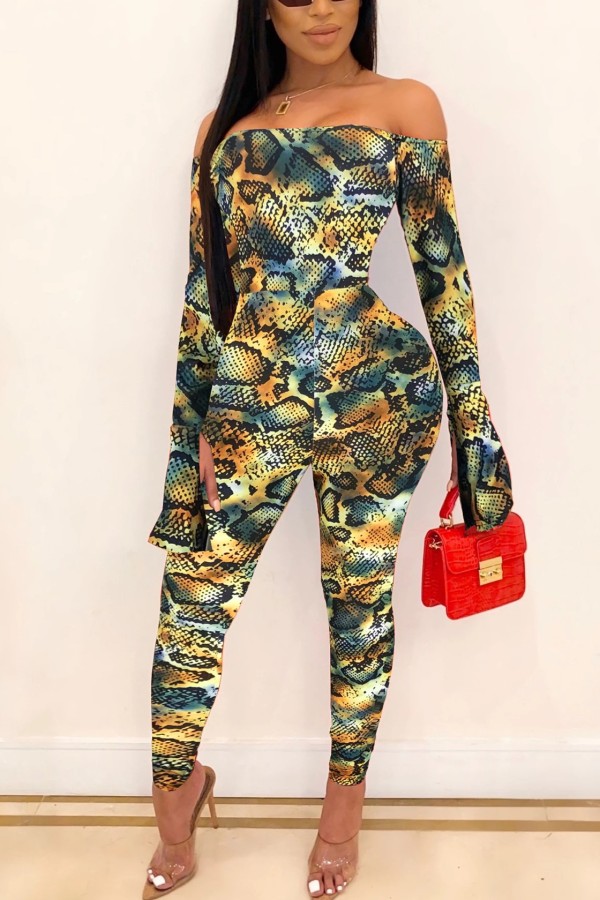 Green Sexy Fashion Printing Long Sleeve Jumpsuit