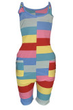 Khaki Sexy Fashion Patchwork Striped Print Sleeveless Slip Rompers