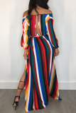 Multicolor Stripe Euramerican Side Slit Striped Floor Length Dress